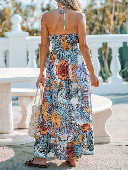 Printed Halter Neck Maxi Dress